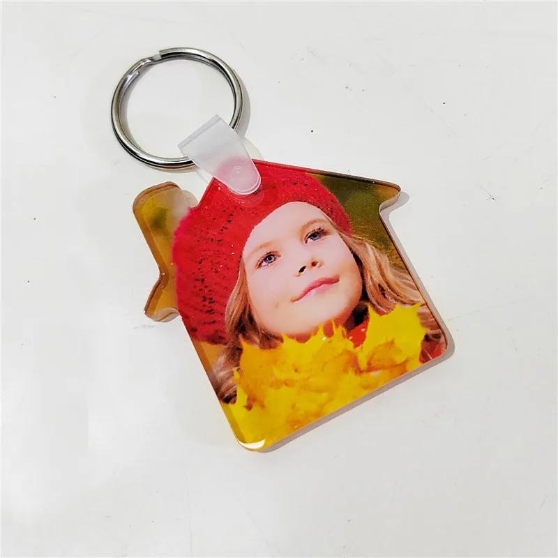 sublimation blank white acrylic keychains key ring heat transfer printing  blank diy materials 20pcs/lot