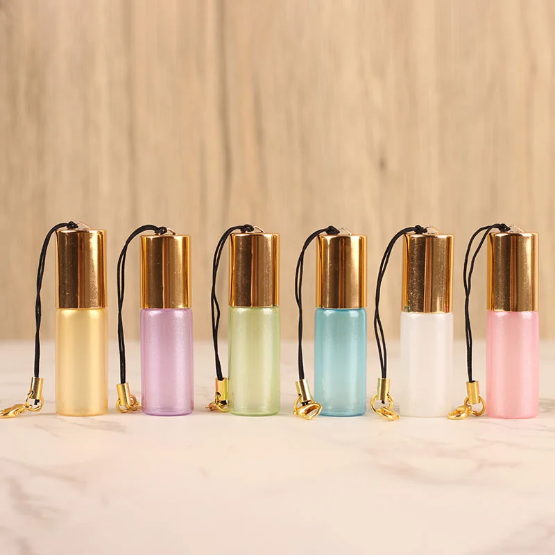 스테인리스강 볼 및 열쇠 고리 롤러 유리병, 다채로운 유리 향수 롤, 3ml, 5ml, 50 개/로트
