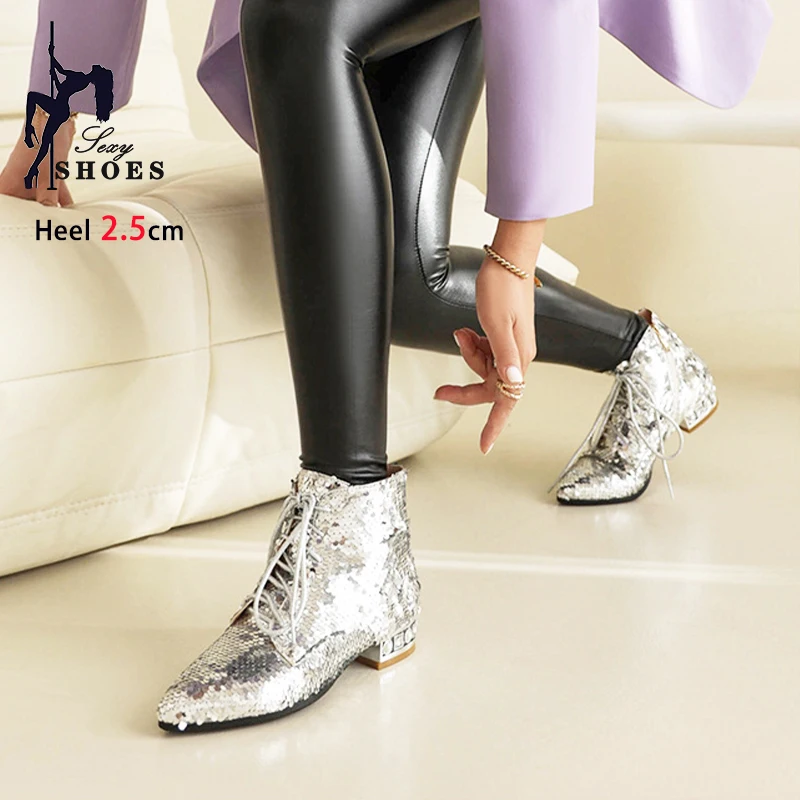 Fashion Sequins Party Shoes 2025 Glitter Dance Boots Women Personalized  Autumn And Winter Chunk Heels Ankle Chelsea Boots Femal