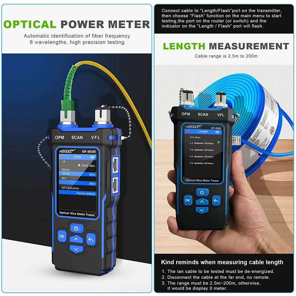 NOYAFA NF-8508 LAN Optical Power Meter Belt LCD Display Measure Length Wiremap Cable Tracker and Network Cable Tester 4