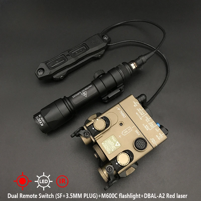 Tactical DBAL A2 Metal Red Dot Green IR Laser Sight Strobe Flashlight SF M600C M300 Hunting Weapon Light Dual Function Switch