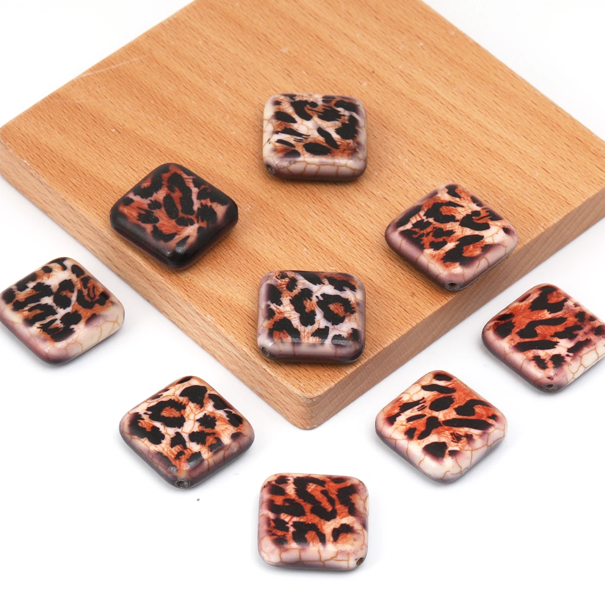 5/10pcs 20mm 레오파드 프린트 천연석 스퀘어 루즈 비즈 DIY 팔찌 헤어 수제 보석 공예 용품