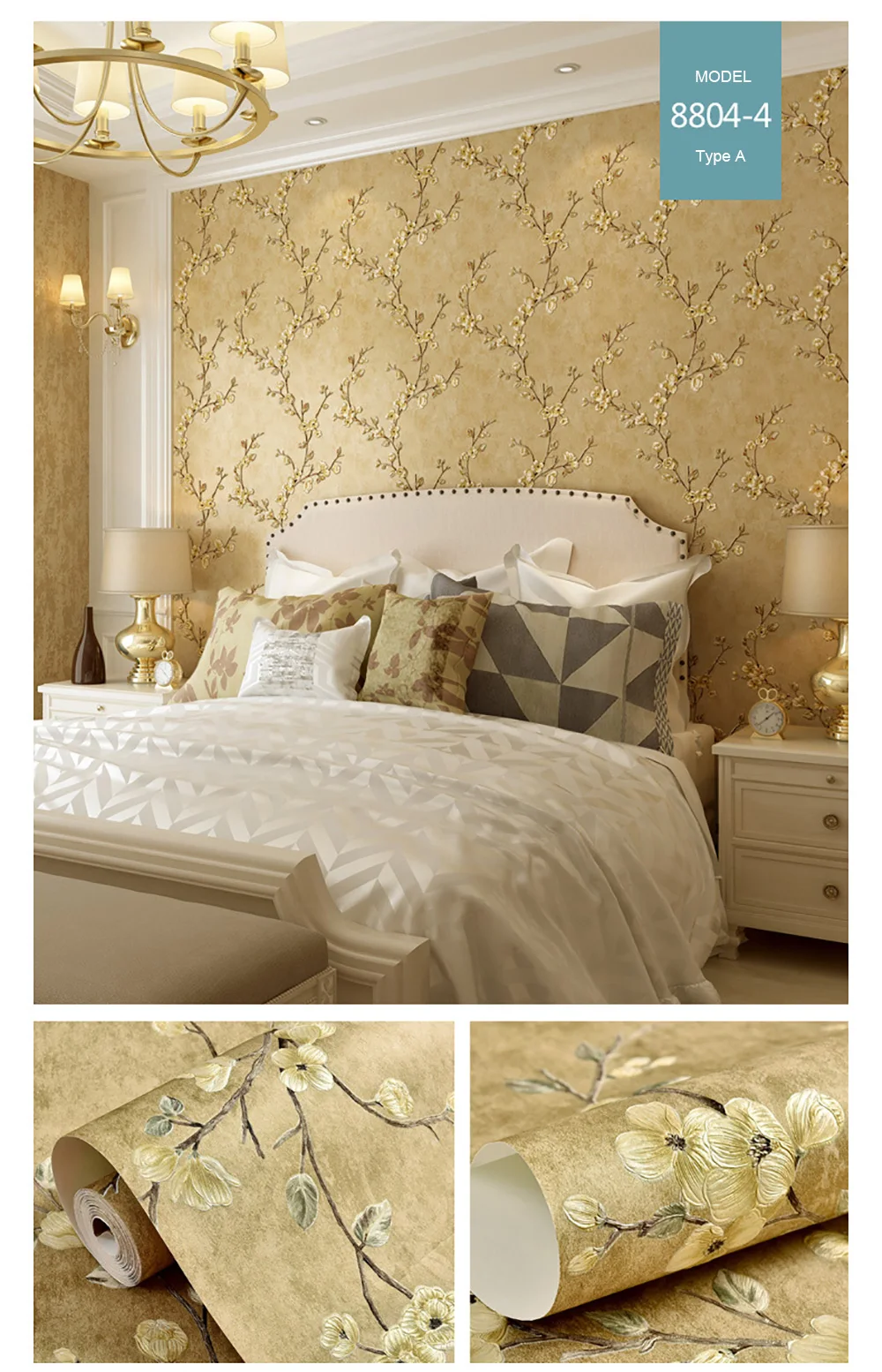 Retro Plum Blossom AB mit selbstklebender Tapeten, Schlafzimmer, Wohnzimmer, Restaurant, Heimdekoration, Tapete, selbstklebend – Detail 9