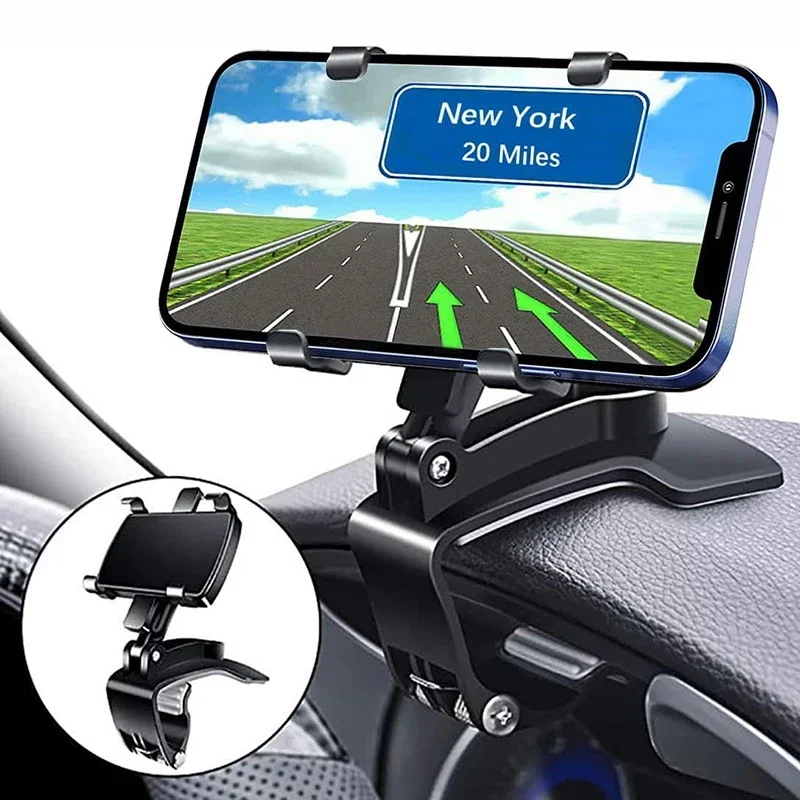 Black ABS Car Phone Holder with 360 Degree Rotation for 3-7 Inch Smartphones