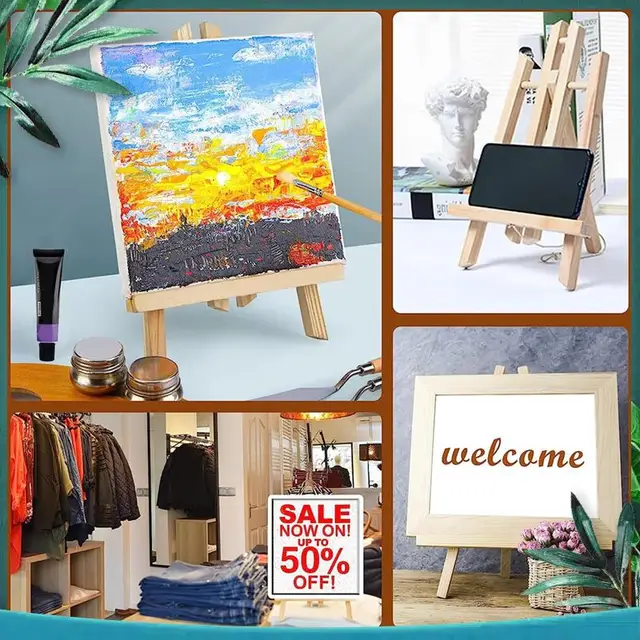 (NEW) 8Pack Wood Easels, Easel Stand For Painting Canvases, And Crafts Tripod, Painting Party Easel For Kids Student School 2
