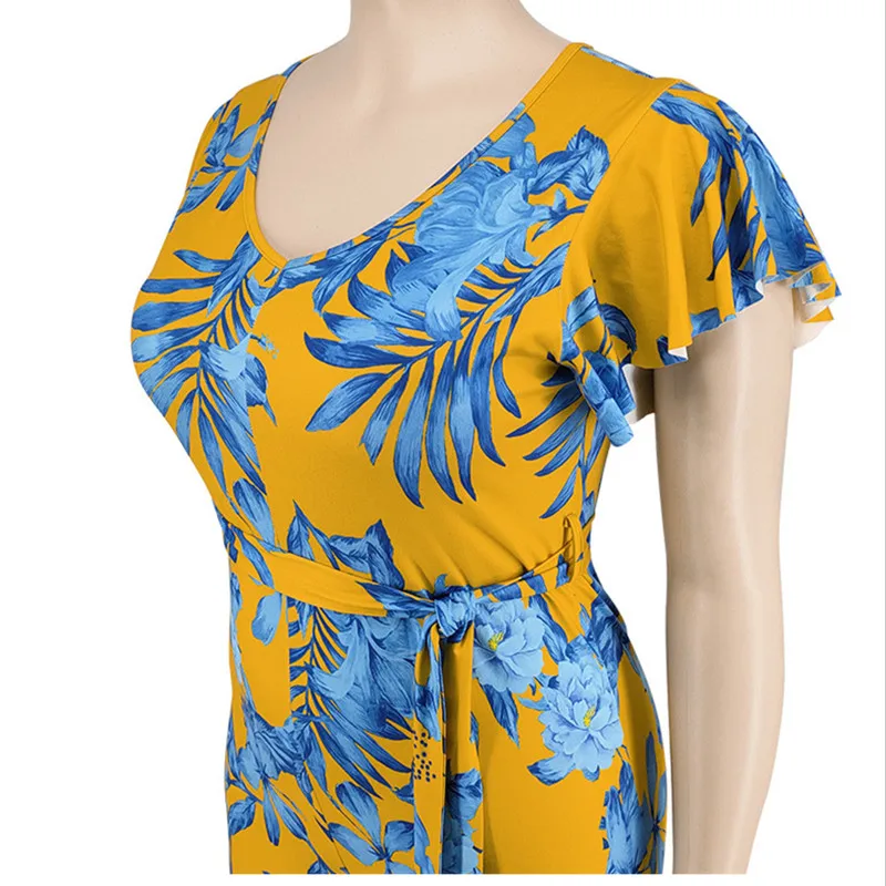 Wmstar Women's Jumpsuits Plus Size 5XL One Piece Outfits Office Lady Short Sleeve Print Bodysuit Summer Wholesale Dropshipping