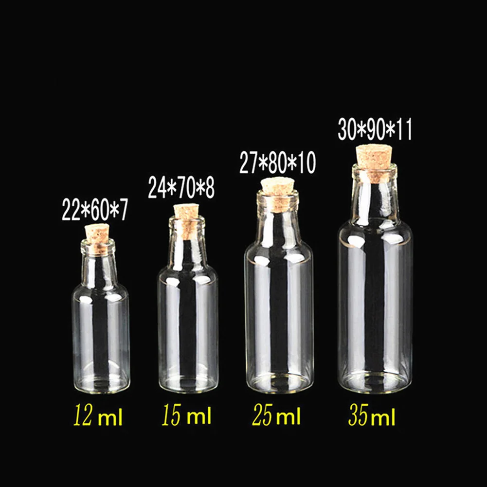 Clear Glass Wishing Bottle with Cork Drift, Wedding Vials Decoration, Mini Bottle for Travel, Gifts, DIY Jars, 12Pcs