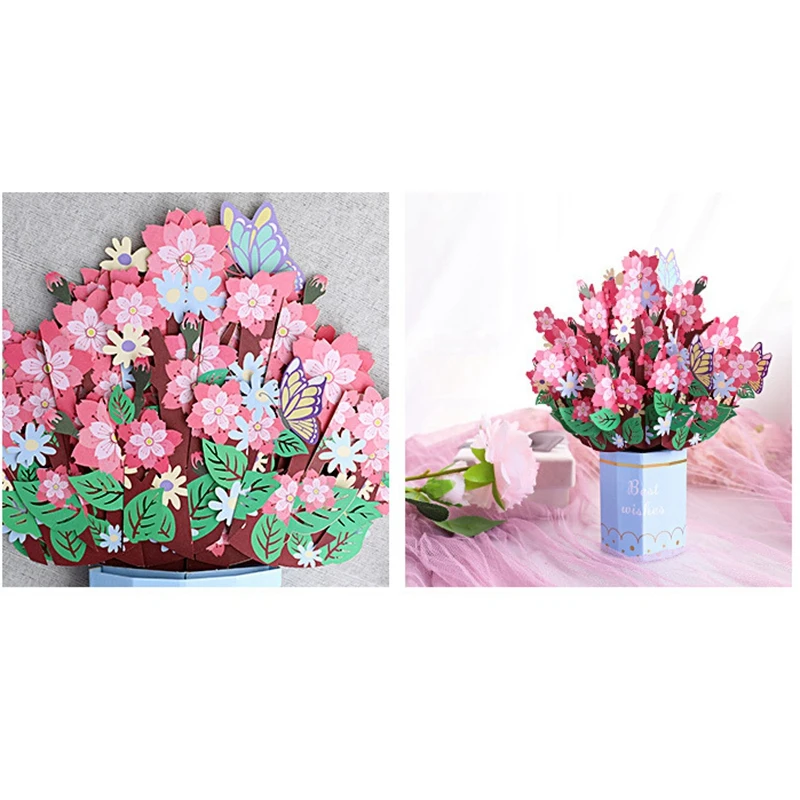 수제 장미 사쿠라 축복 메시지 카드, 크리에이티브 3D 인사 카드, 모든 경우 선물에 적합