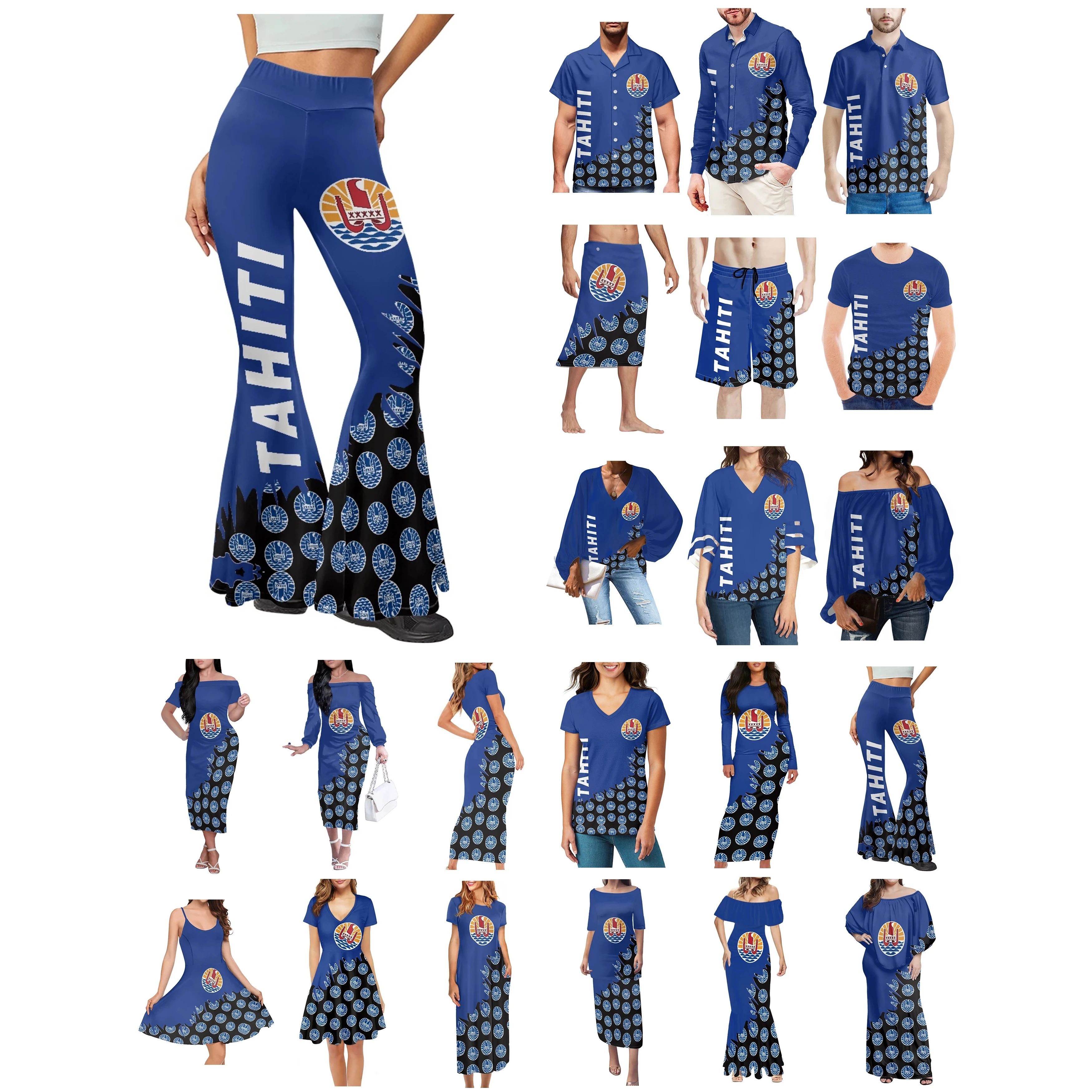 

Polynesian Tahiti Tattoo Prints Clothes Women Dress Matching Men Shirt New Style Comfortable Breathable Blue Black Lovers Clothe