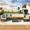 7 Piece Outdoor Patio Furniture Set, PE Rattan Wicker Sofa Set, Outdoor Sectional Furniture Chair Set with Cushions , Brown 1