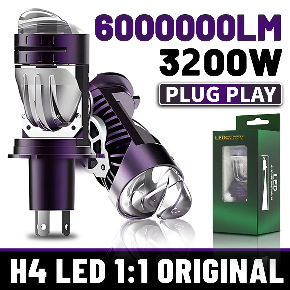 6000000LM H4 Bi LED 헤드라이트 전구 프로젝터 렌즈 캔버스 슈퍼 밝은 LED 3200W 터보 전구 하향/상향등 자동차&오토바이용