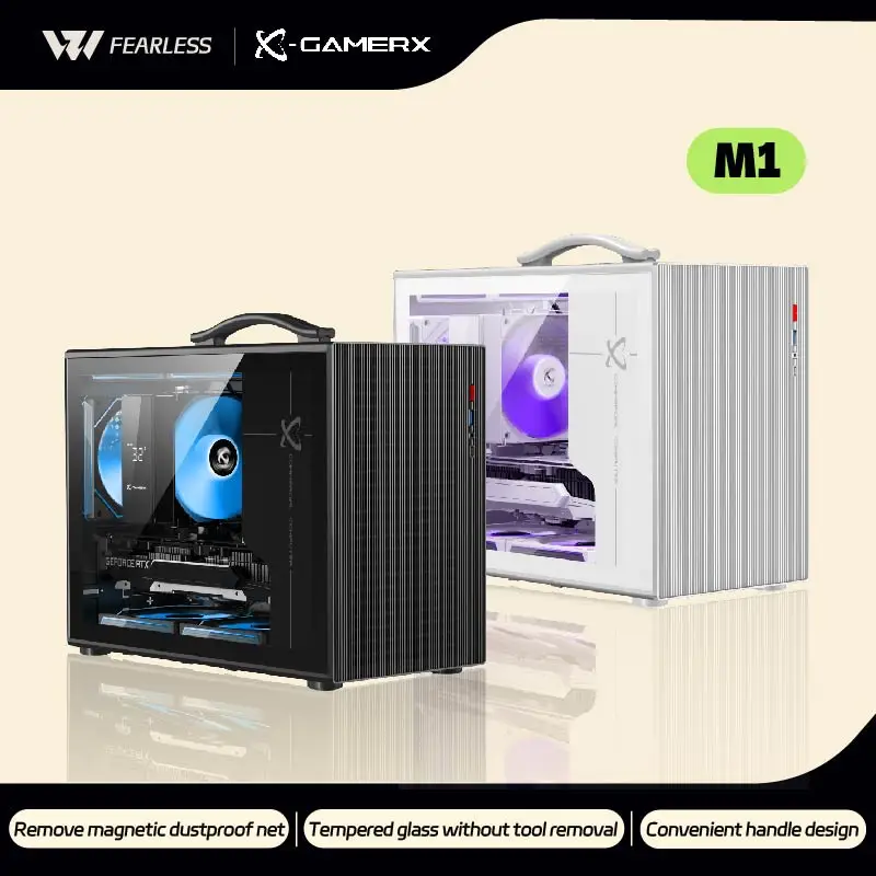 POWER TRAIN PC Gaming Case X-GAMERX M1, M ATX Glass Side Transparent Portable Mini Computer Case, ATX SFX Power Supply Support