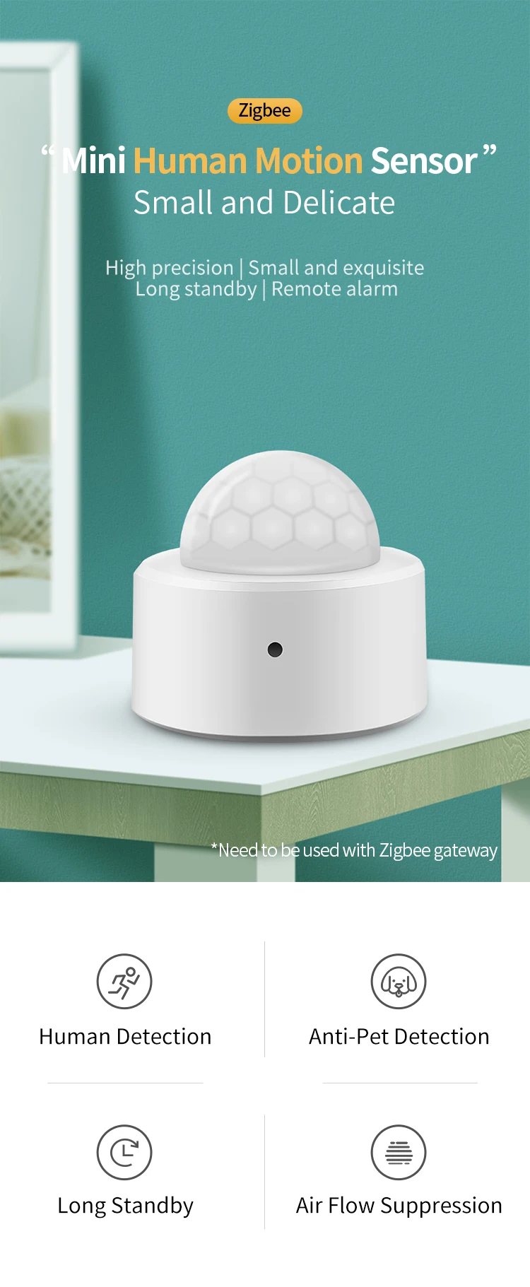 2 in 1 Zigbee Mini PIR Motion Detector +Bright Lux Light Passive Infrared Securi