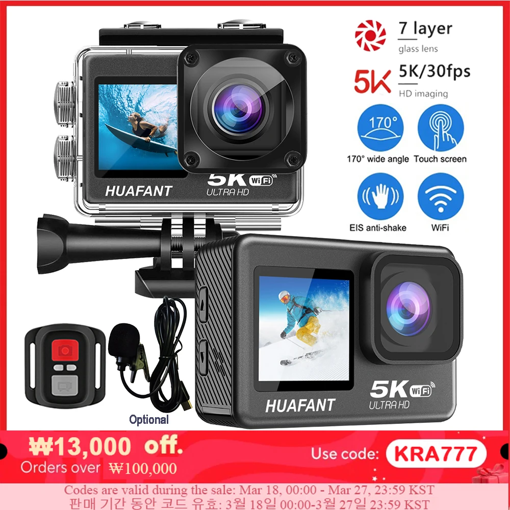 G9Pro + 액션 카메라, 2.0 터치 LCD EIS 듀얼 스크린, WiFi 170D 방수, 30M 4X 줌 고 스포츠 프로 카메라, 5K, 4K60FPS, 48MP, 2024 신제품