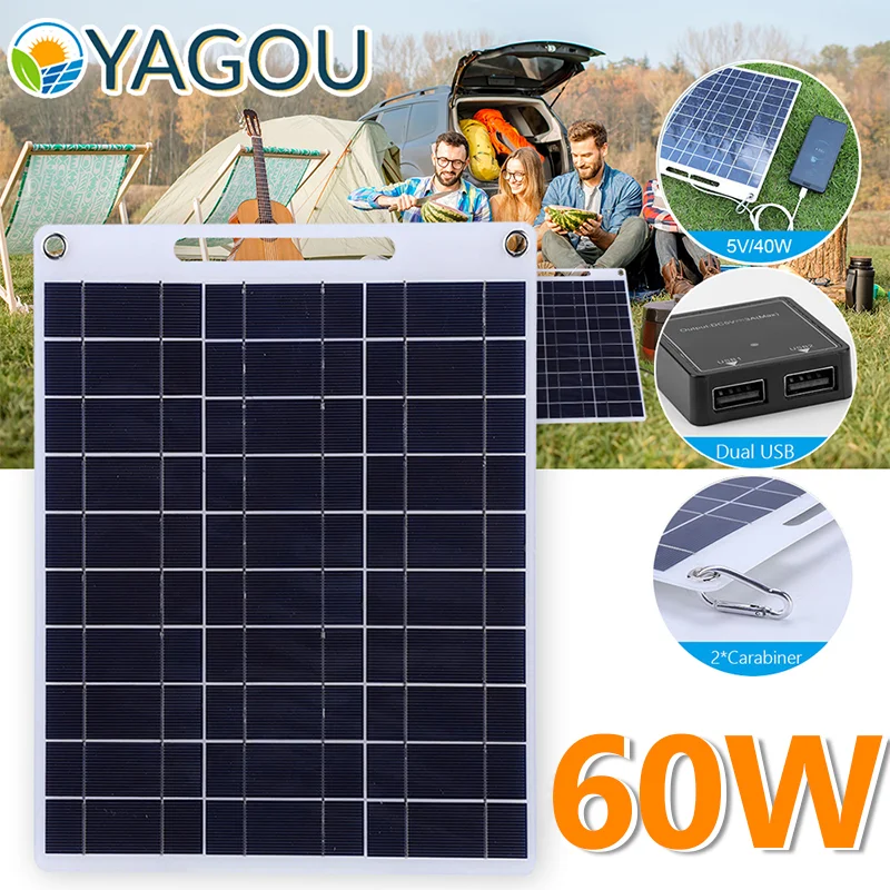 YAGOU60WSolarPanelPortable5VFastChargeSolarCellOutdoor