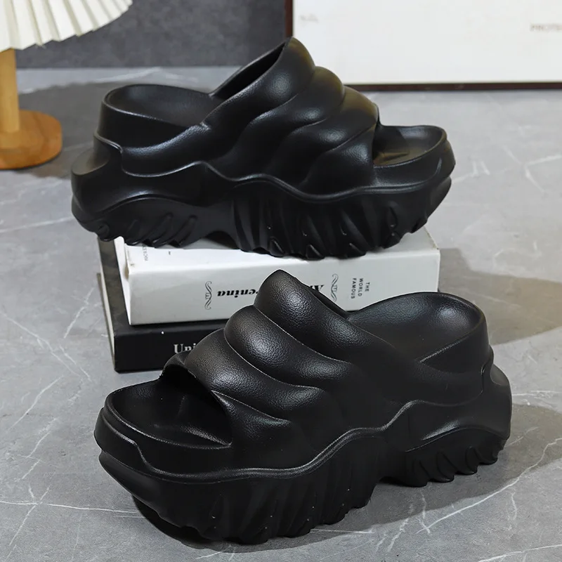 New high heel 9 cm platform slipper women summer height increasing