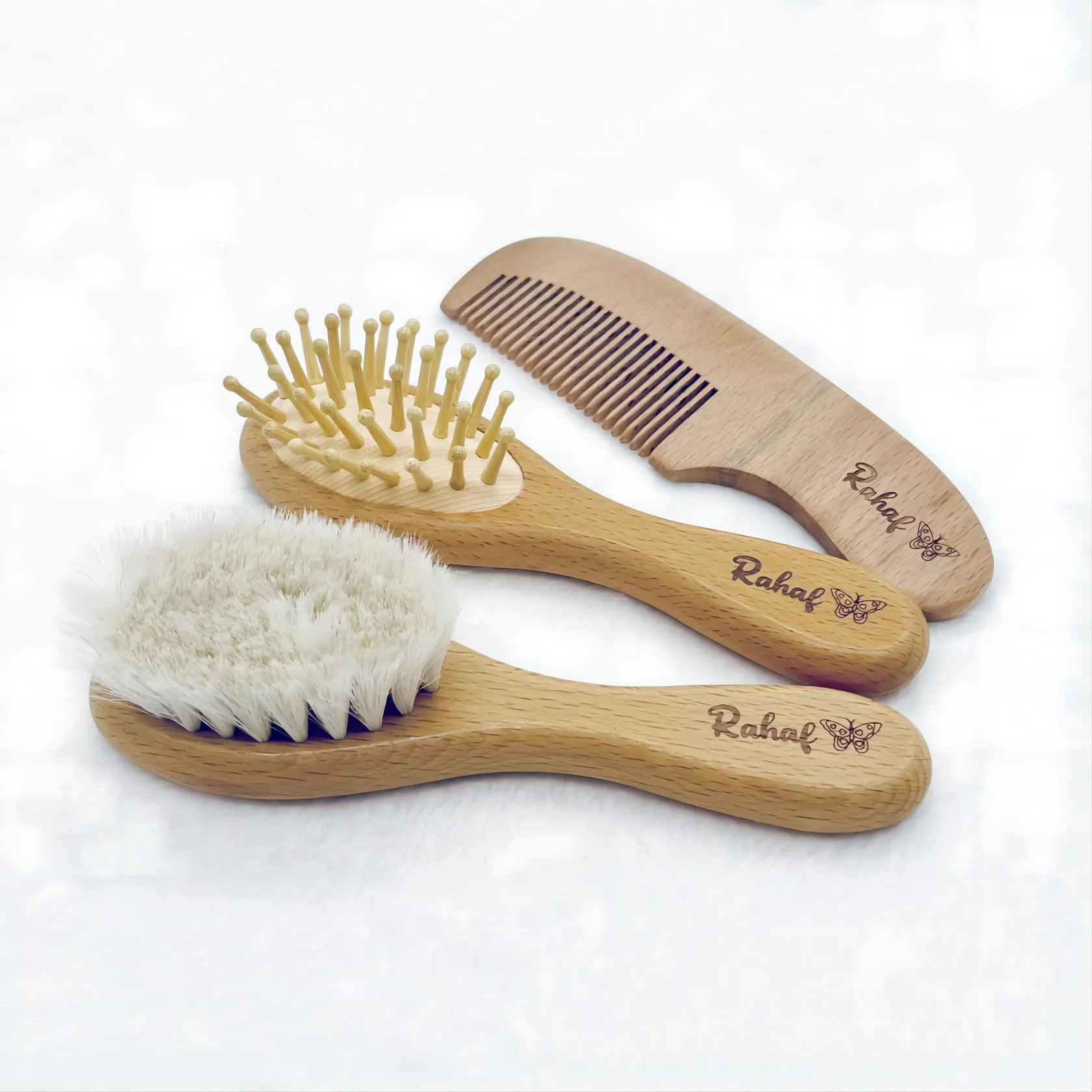 Personalized Wooden Baby Brush Name Baby Wool Comb New Born Hair Brush Infant Head Massager Bath Comb for Kids