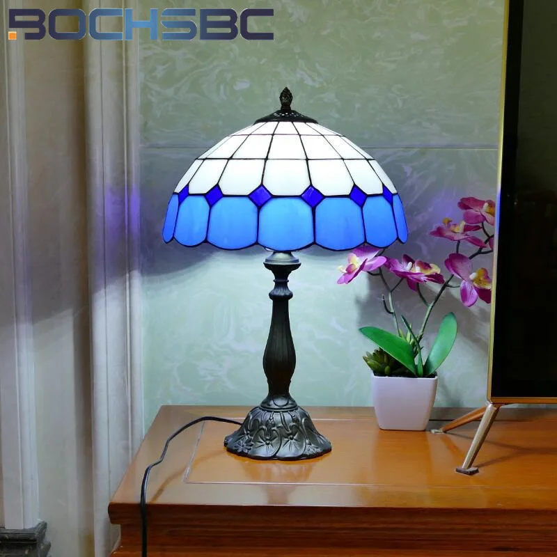 BOCHSBC 스타일 스테인드 글라스 심플 모던 책상 램프, 침실 머리맡 야간 조명, 거실 식당 LED 장식