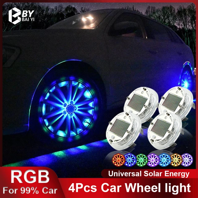 Lumière de roue de voiture, 4 pièces, Flash à énergie solaire, étanche,  moyeu Auto brillant, lampe RGB, pneu solaire, lampe d'ambiance colorée,  accessoires de voiture - AliExpress