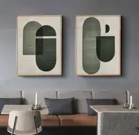 Green Beige 2 Piece Wall Art Textured Abstract Painting Modern Minimalist Canvas Paintings Posters Print Living Room Home Decor 3