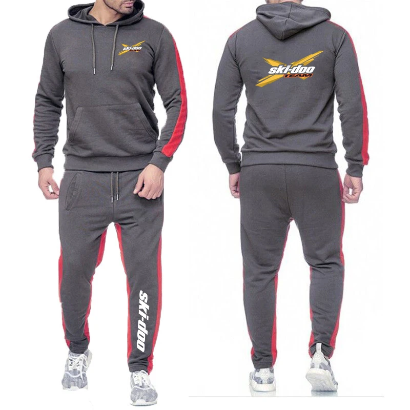 2024 Spring and Autumn New Printing Men Ski Doo Can-am Breathable Outdoor + Pants Sports Casual Solid Color Zipper Set 6