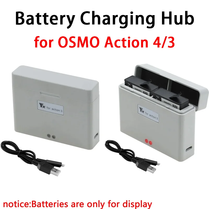 for DJI Action 5 Pro/4 Battery Charger Hub Battery LED Charger Camera Battery USB Chargung Hub Action Camera Charger Accessories