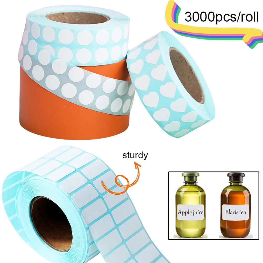 3000PCS Three shapes Classification Storage Distinguish White Label Stickers Blank Self-adhesive Sticker Gift Candy Tags label stickers
