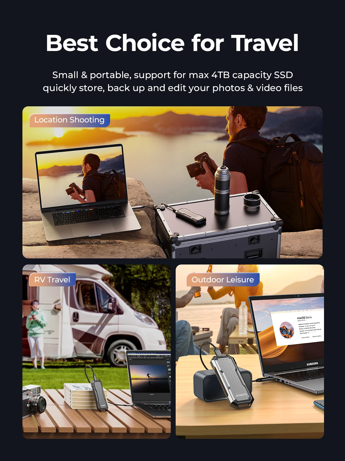 Orico-gabinete Portátil com Dissipador de Cordão para Viagens ao ar Livre Liga de Zinco M.2 Nvme Sata Ssd Case Externo 10gbps - Imagem 3