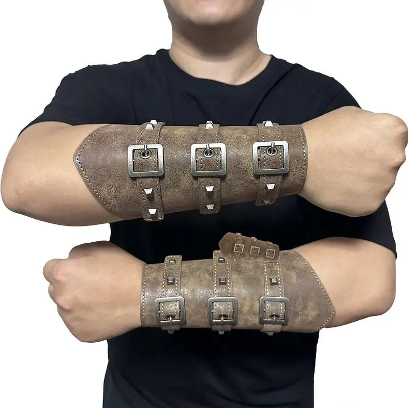 Bracciali In Pelle Con Rune Vichinghe - Polsini Protettivi Regolabili Per Uomo E Donna - Stile Medievale E Punk - Foto 13