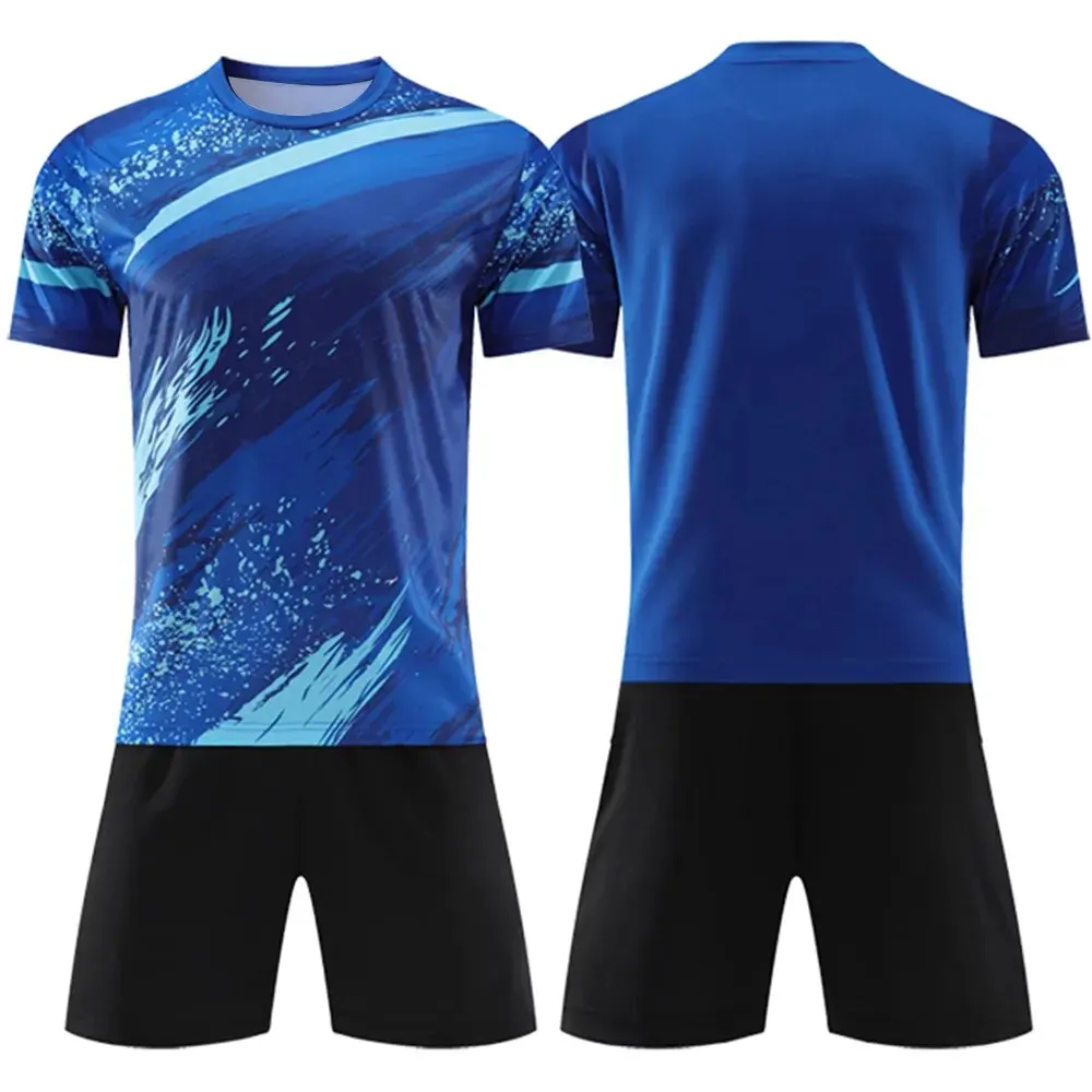 Free Custom Summer Men'S Football Suit Shorts Short Sleeved Round Neck Clothing Football Suit Quick Drying And Breathable Top