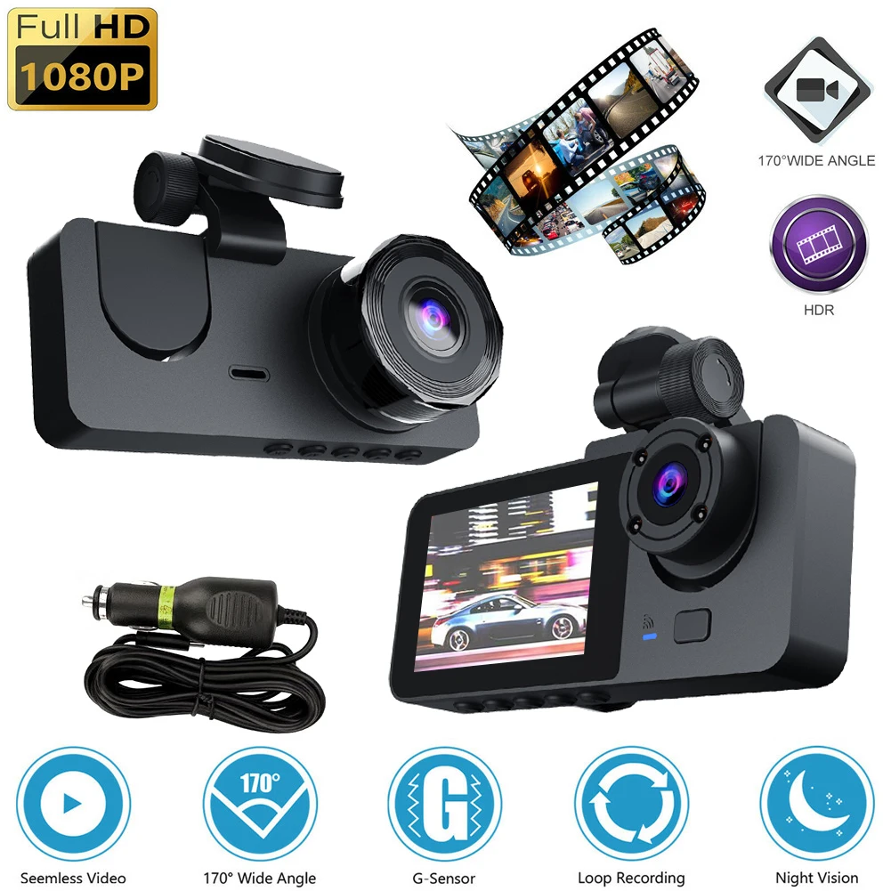 

New Car Dash Cam 1080P Front Cabin And Rear 3 Cameras DVR Driving Recorder With Night Vision Loop Recording 24H Parking Monitor