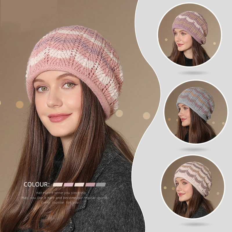 

Panama Women's Winter Warmth Pile Hat Thickened Wool Knitted Pullover Cold Hat Big Headband Cold Protection Cap H159