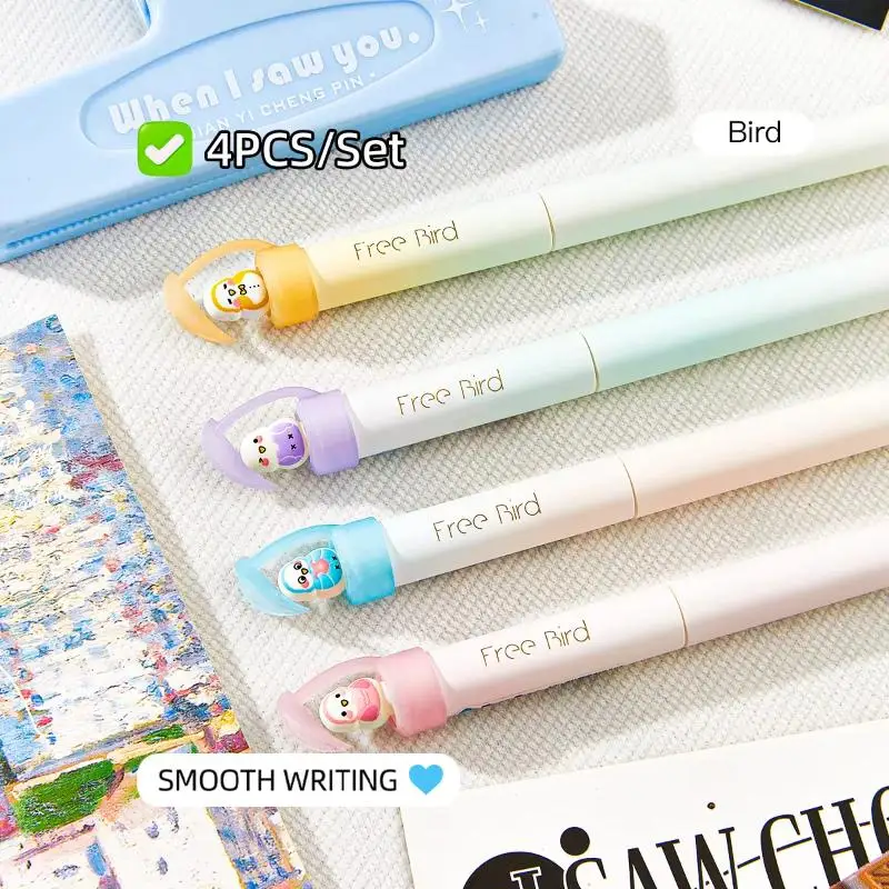 새로운 4개 세트 0.5mm 검정 잉크 귀여운 회전하는 새 젤 펜 부드럽고 빠르게 건조되는 재미있는 스트레스 해소 펜 학교 및 사무실 선물용