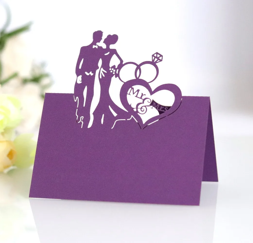 Hollow 3D Wedding Seat Cards Bride and Groom Love Paper-cut Seat Cards Banquet Decoration Number Table 50pcs