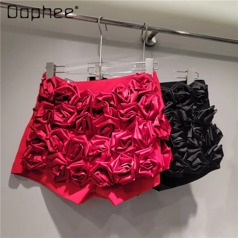 luxury-hot-girl-three-dimensional-rose-flower-culottes-2024-summer-new-french-advanced-low-waist-mini-shorts-feminino-trendy