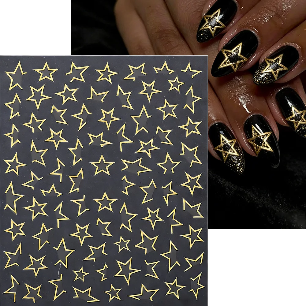 1/3Pcs Y2K 핑크 블랙 할로우 스타 네일 스티커 골드 실버 불규칙 라인 펜타그램 네일 데칼 프렌치 스타 매니큐어 슬라이더