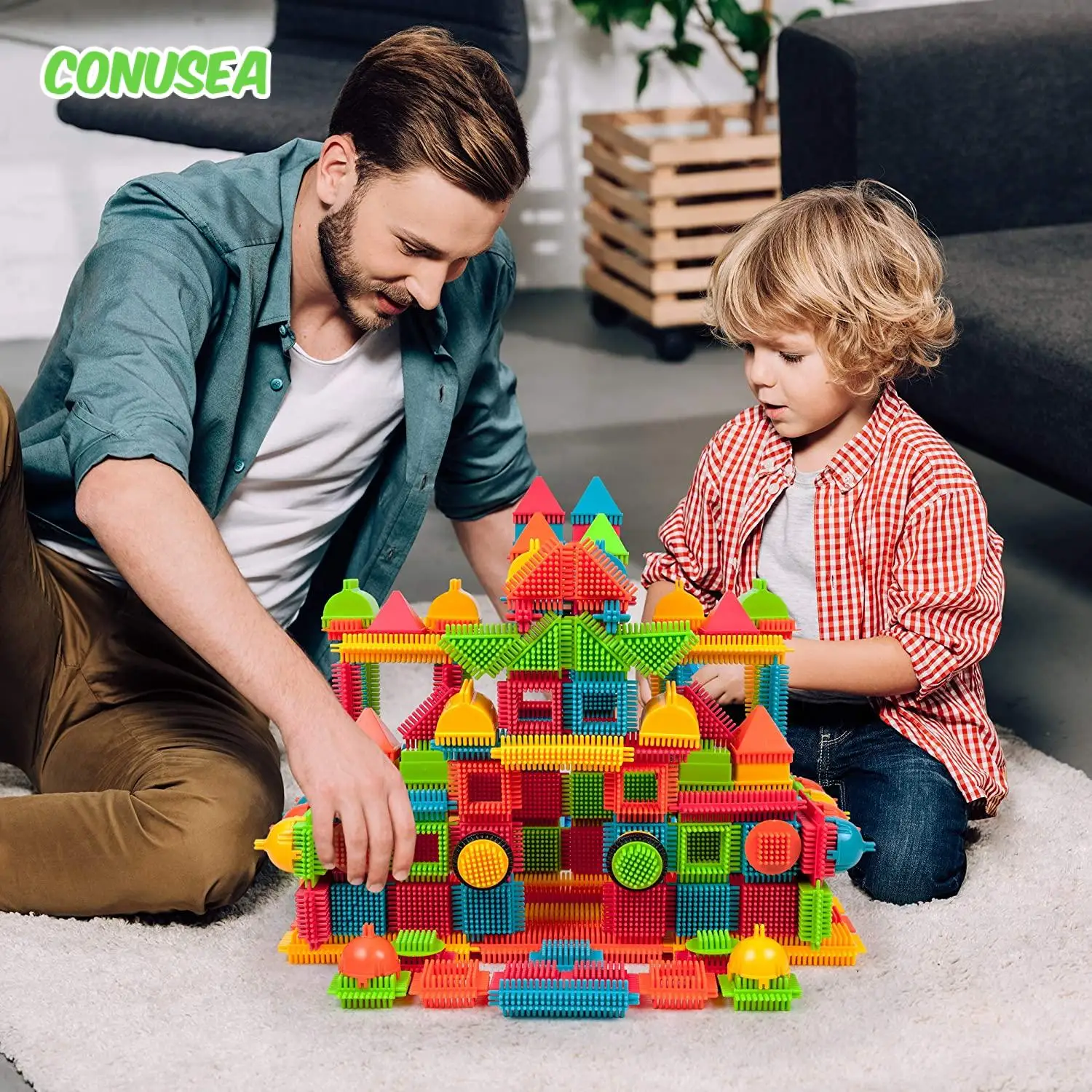 Building Blocks Toys Building Block Children&rsquo;s Bristle Shape Intellectual Modeling Interactive Parent-Child Assembly Diy Educational Brick Toy