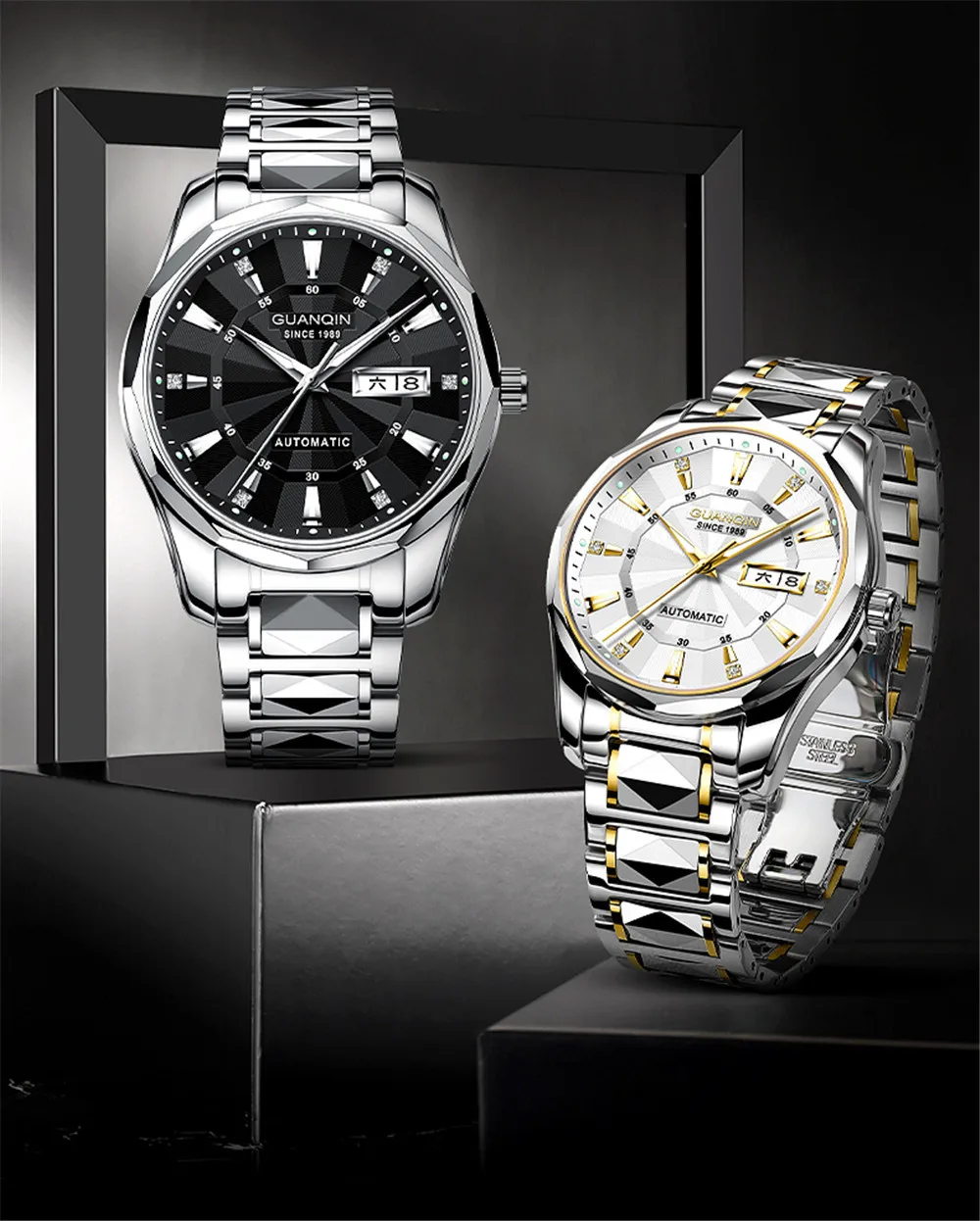 GUANQIN Automatic Mechanical Tungsten Steel Men Watch Waterproof Sapphire Crystal Clock Week Calendar Japan Movement Wristwatch_voghion.com