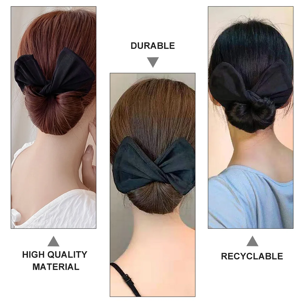 3 Pcs Headband Twisting Bowknot Hair Curler Tool Accessories Crimper Bun Maker Black Hairbands Fashion Wrap Fabric 5