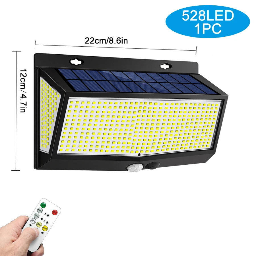 ตัวเลือกสินค้า ไฟโซลาร์เซลล์ 528 LED ตรวจจับความเคลื่อนไหว 5 โหมด กันน้ำ