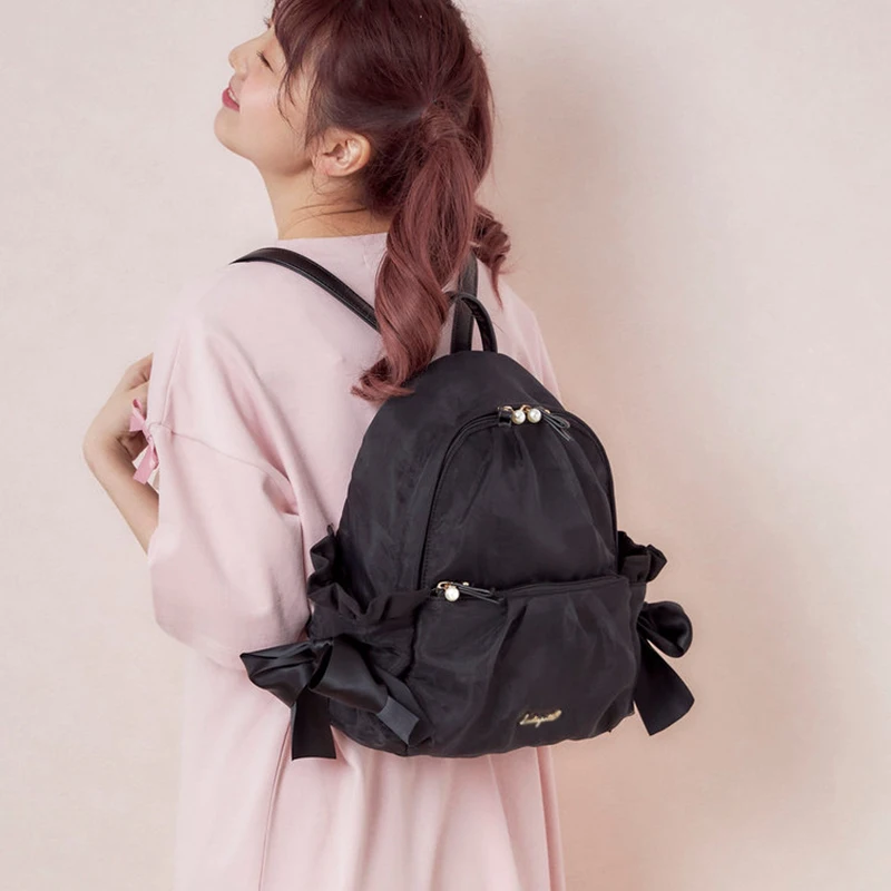 Sweet Cute Casual Girlish Heart Cute Bowknot Mesh Backpack Japanese Style Students Schoolbag Commute Shoulder Women's Bags 5