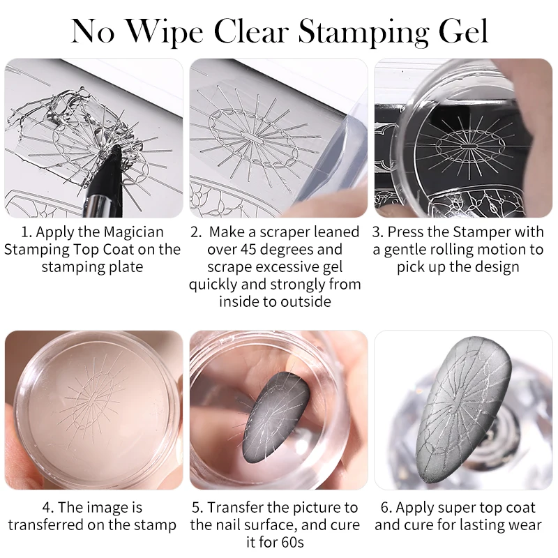BORN PRETTY 5ml Magician Stamping Top Coat  No Wipe Clear Stamping Gel For Apply Nail Powder Transparent DIY Manicure Print Tool 5