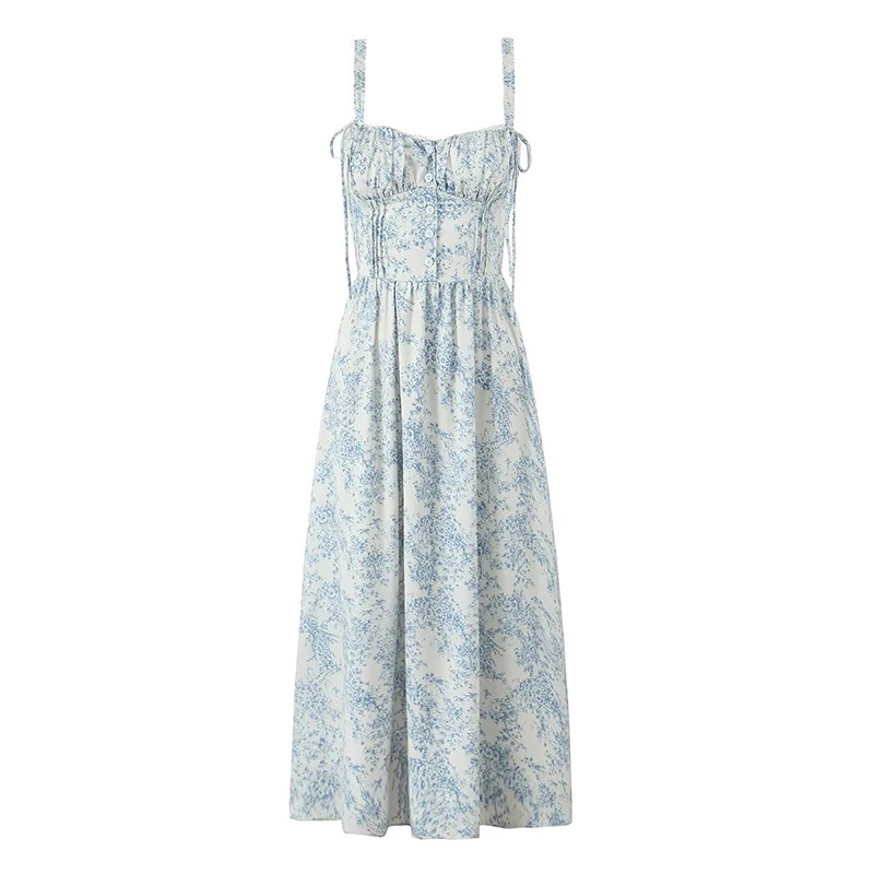 sachin and babi light blue dress YENKYE New 2025 Women Boho Floral Print Sling Midi Long Dress Sleeveless  A-line Casual Holiday Dresses Summer Robe