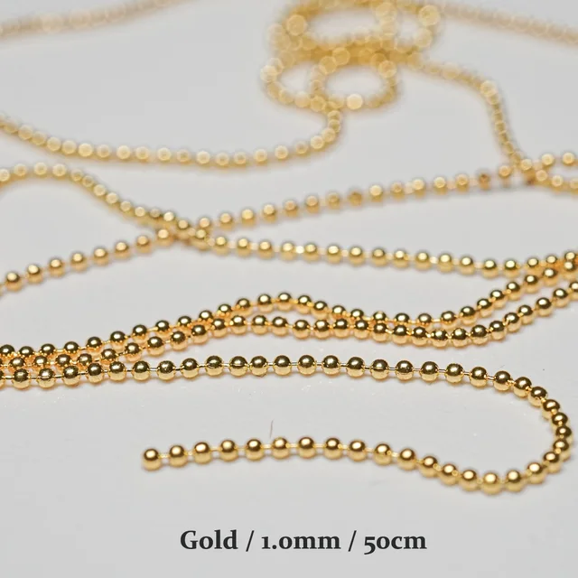 Nail Chain 0.8mm/1.0mm/50cm Rose Gold Silver Pixie Stone Decorations Accessory Metal Steel Ball Chain Nail Art Jewelry Gold (1.0mm)