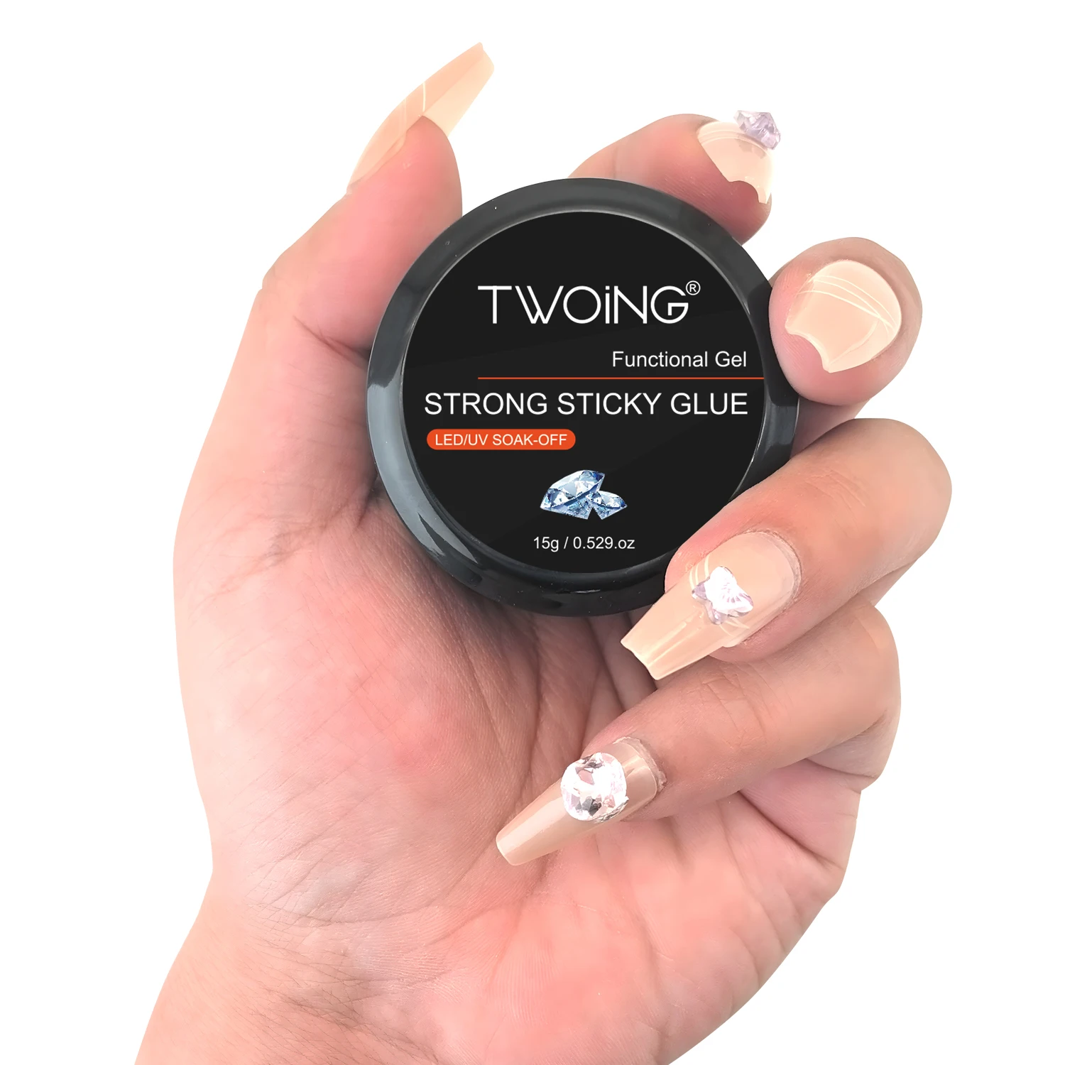 TWOING 8g/15g Super Starke Klebrige Nagelkleber Gel Für Strass Nail art Dekorationen Kein Abwischen DIY Edelstein Kleber Funktionelles UV Gel – Detail 8
