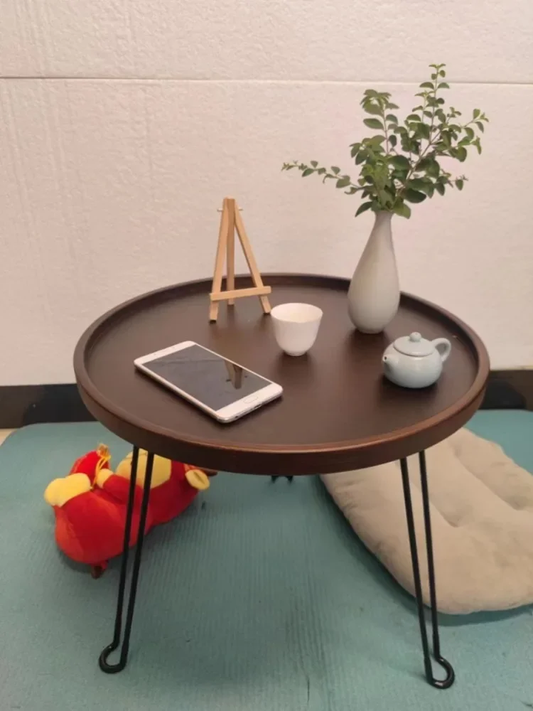 Folding Bamboo Wood Coffee Table Circular Home Creative Design Balcony Mini Decorative Table Portable Leisure Home Placement