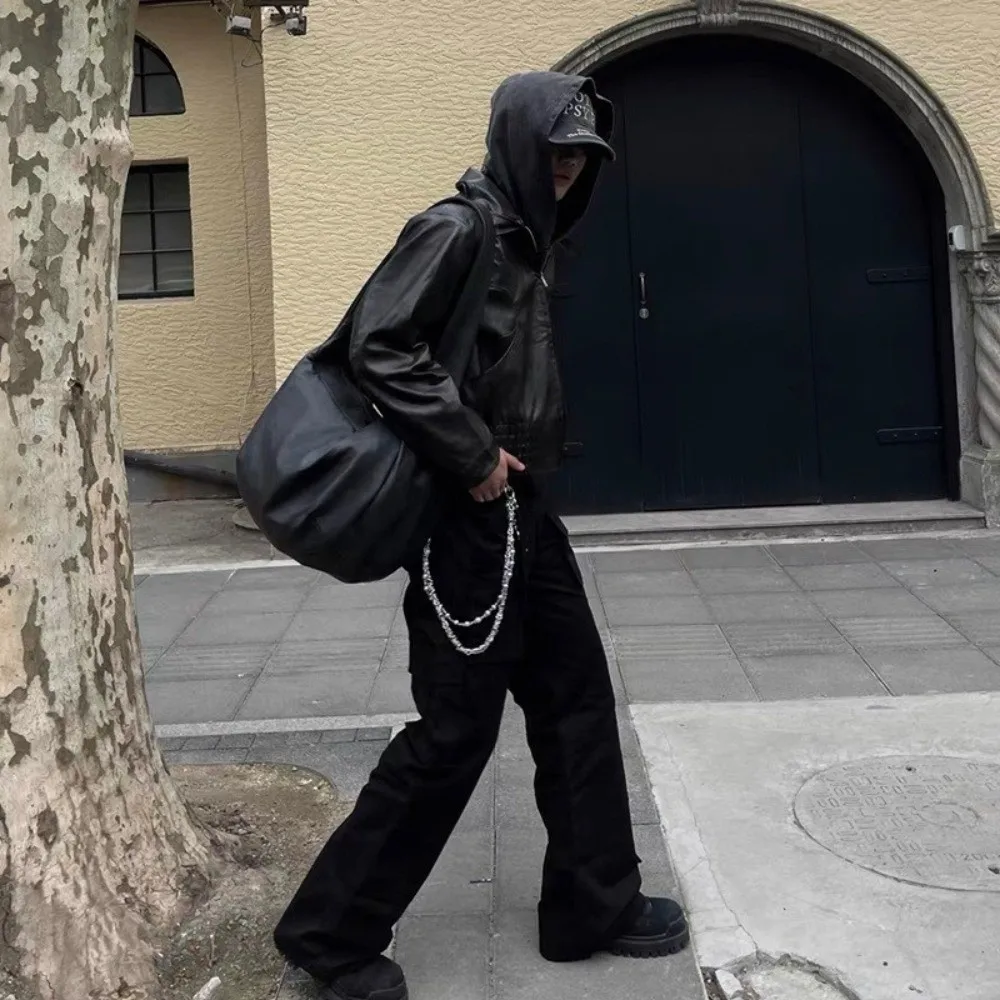 Vintage Style Men's Crossbody Bag​​ Large Capacity PU Leather Shoulder Bag Pleated Lightweight Messenger Bag Daily Use​​