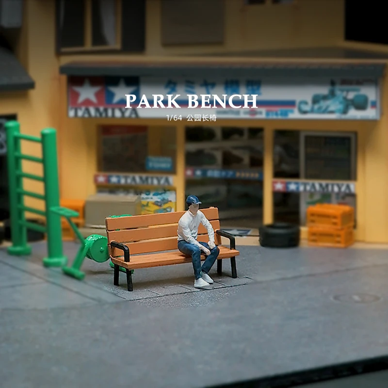 

Resin Handmade Painted 1/64 Park Bench Girl Red Dress Miniature Figure Model Props DIY Creative Photography Display Collection
