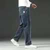 Autumn Winter  Brand New High Waist Jeans Classic Business Casual Office Men's Fashion Stretch Slim Denim Jeans Navy Blue