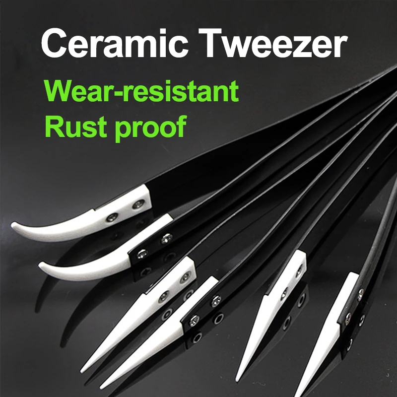 1pc Ceramic Straight Tip Electronic Soldering Tweezer Stainless Steel Handle Tweezer High-Temperature Resistance Rust-proof Tool
